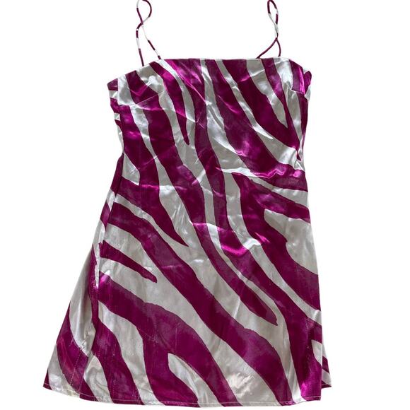 The East Order Dress Womens Medium‎ Rhea White Pink Zebra Print Satin Mini - Picture 3 of 15